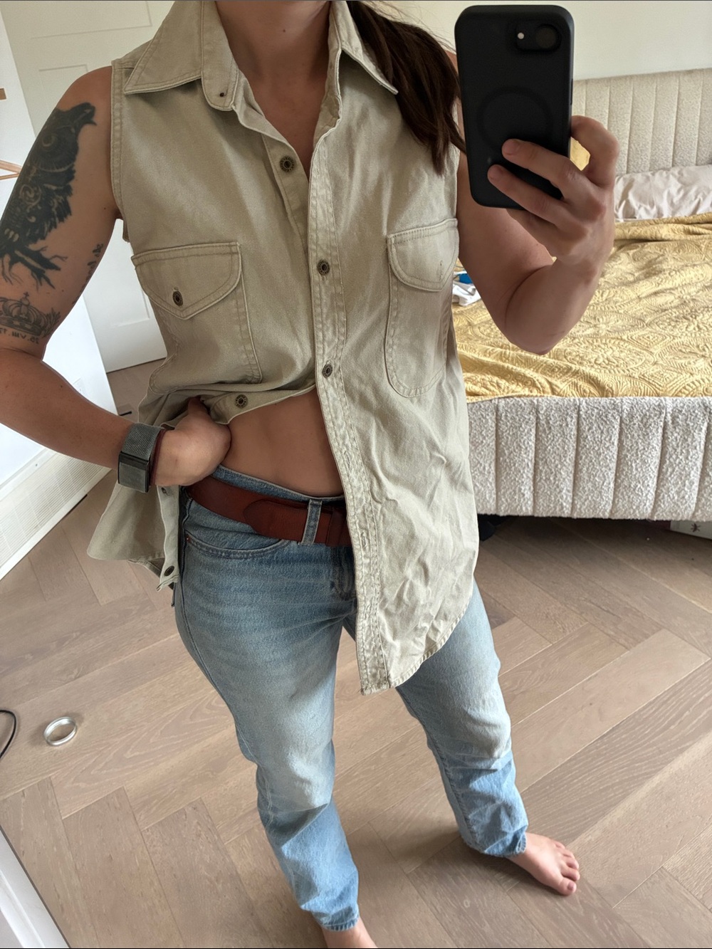 Vintage Kodiak Sleeveless Utility Shirt Vest in Khaki